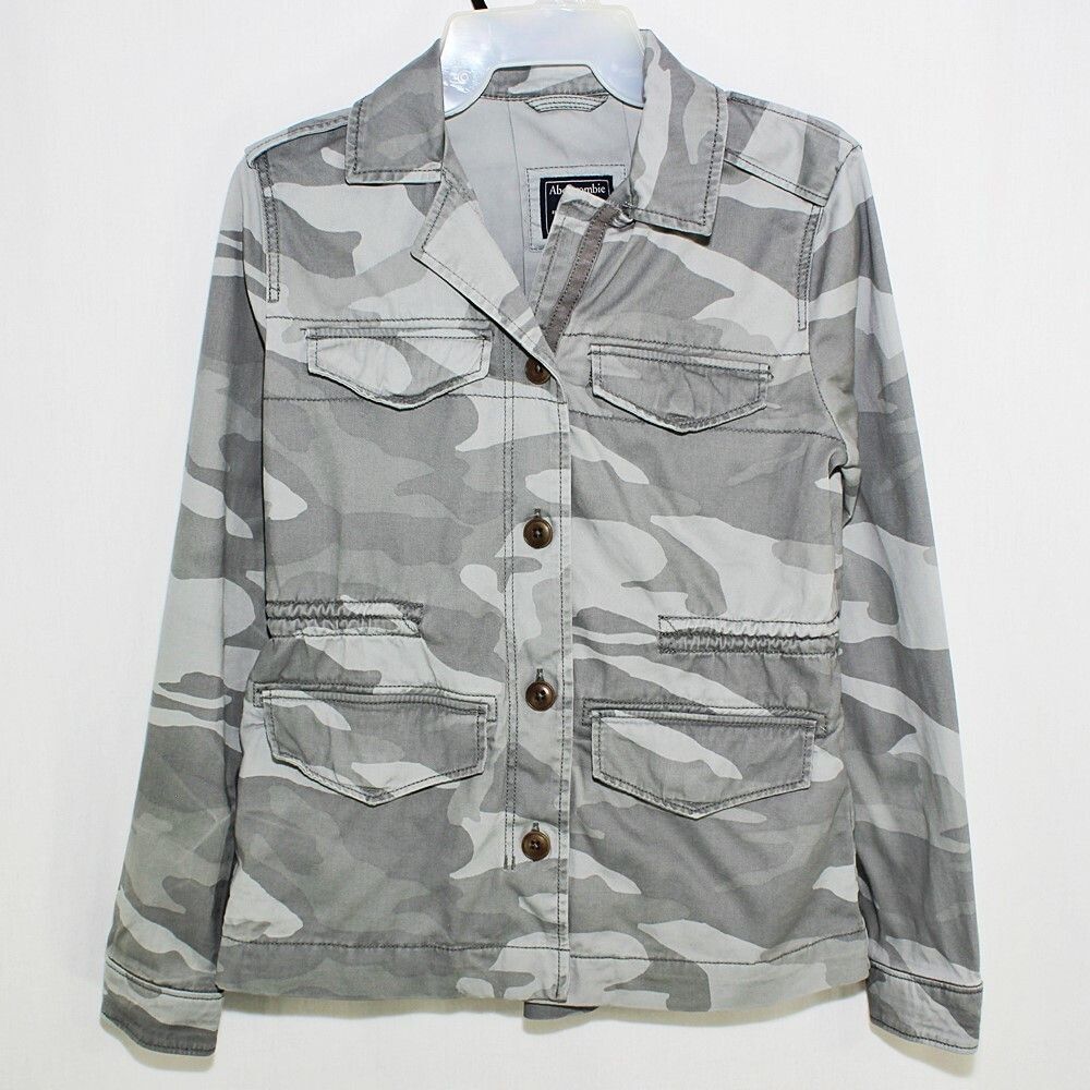Abercrombie & Fitch Jacket Womens XS Grey Camo Utility Military Field Coat
